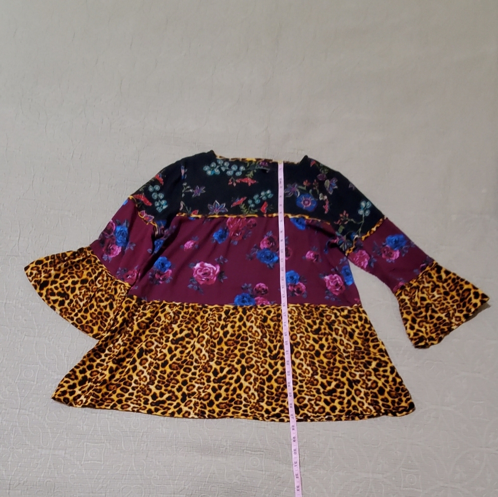 Calessa Mixed Floral and Leopard Print Peplum Top - Multicolor - Picture 6 of 12